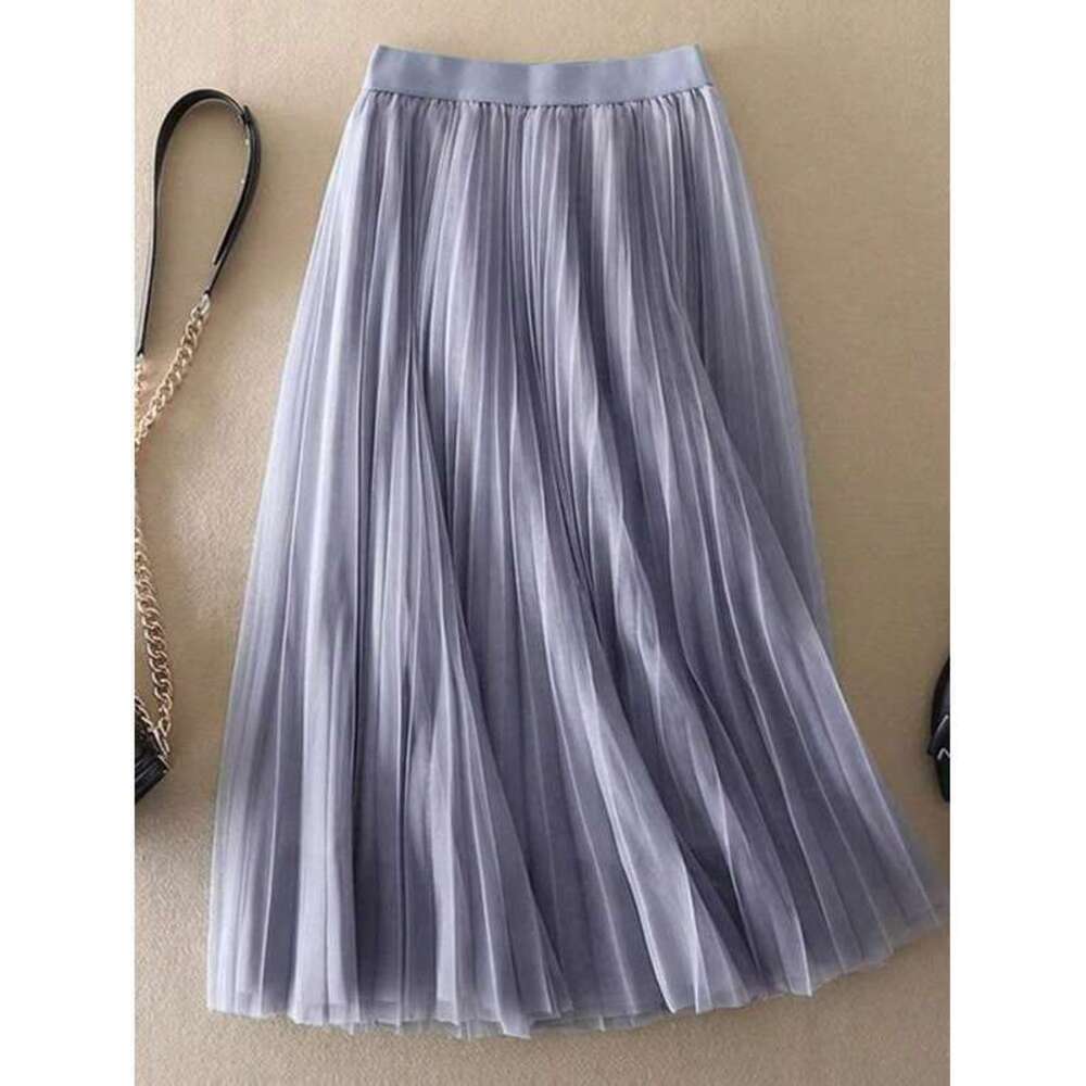 Luminous Wealth Pleated Mesh A-Line Skirt, Suitable For O